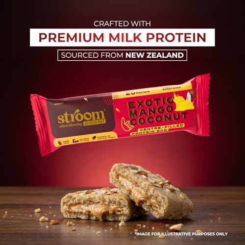 Image of STROOM Asia's First Centre Filled Protein Bars | Exotic Mango Coconut | 20g Quality Protein bars | Source of Iron & Calcium l Gluten Free l Natural Anti-oxidants l 5 Bars 63 Grams Each