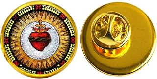 Sacred Heart Brooch Art Photo Sacred Heart of Jesus Pin Christian Jewelry Handmade Jewelry,PU163 (Gold)