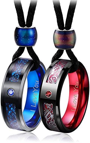 Aienid Couple Necklace for Women Men Tungsten Rings 8MM Pendant Set AAA Crystal Black Rope