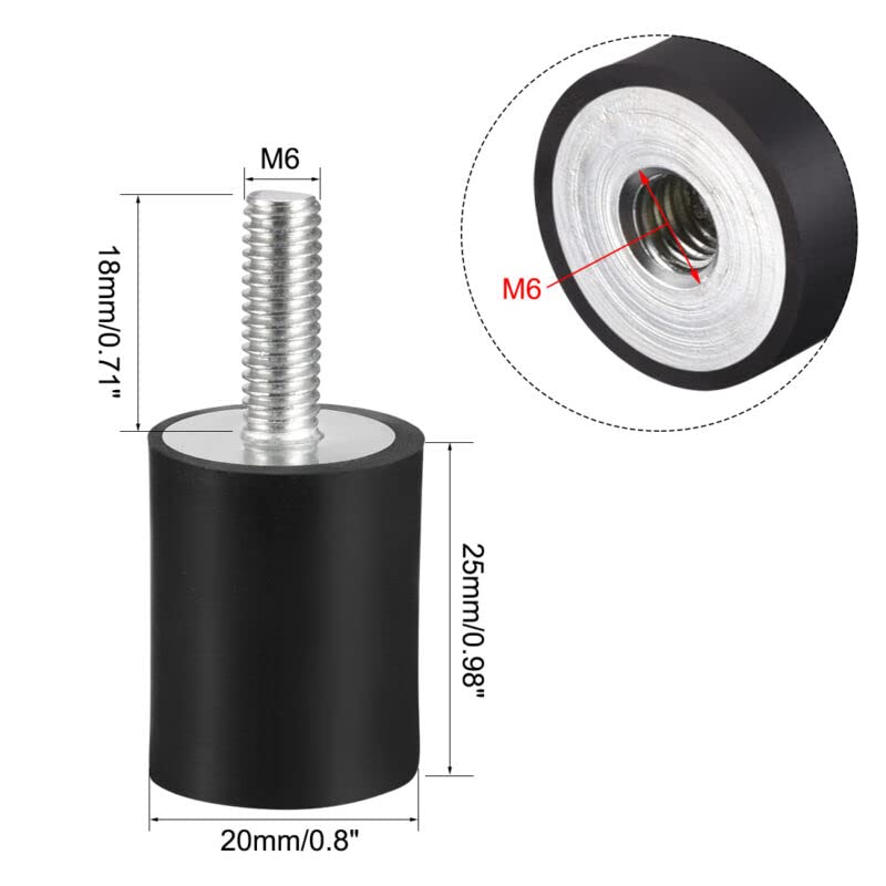 Tool parts M6 Thread Male Female Rubber Mounts - Vibration Isolators - 20mm x 25mm