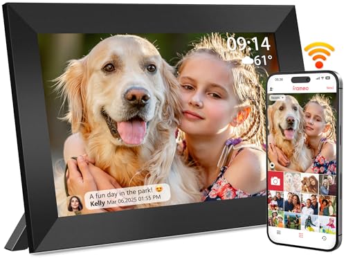 Frameo Cadre Photo Numérique 10,1 Pouces Wi-FI 32 Go, Écran Tactile IPS LCD 1280 x 800P, Cadre Photo Intelligent Cloud avec Rotation Automatique et Audio, Partagez Photos/Vidéos Instantanément (Noir)