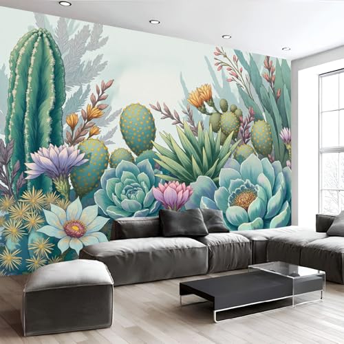 Papier peint panoramique cactus pour illuminer un mur blanc