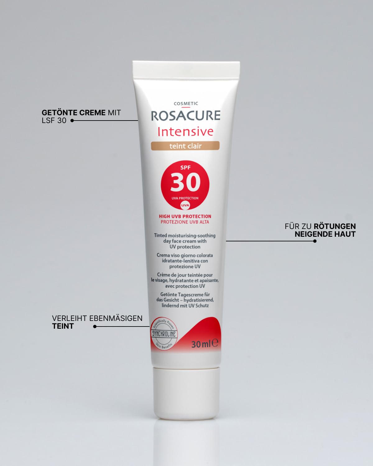 Synchroline - Rosacure Intensive Teint Spf 30 – Getönte Gesichtscreme gegen Rötungen mit beruhigendem Effekt 30 ml, Made In Italy