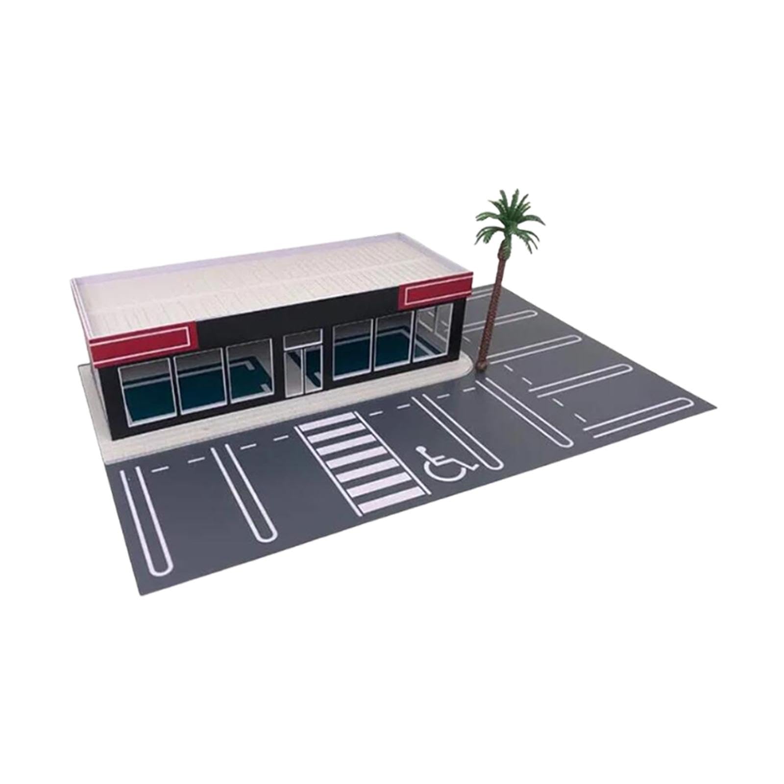 harayaa Maqueta de Garaje a Escala 1:64, Diorama de Estacionamiento en Miniatura, Accesorios de Estacionamiento, Expositor de Vehículos de PP para Coleccionis, Parking Lot W Tree
