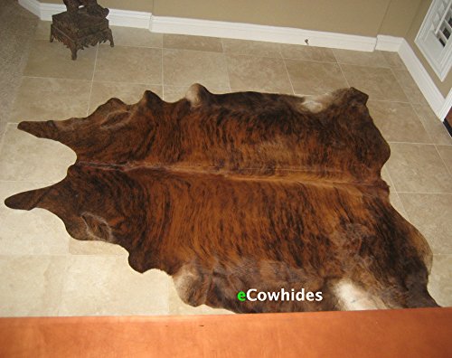 ecowhides 100% Genuine Brazilian Cowhide Rug - Dark Brown Brindle - Luxury Cowskin Cow Hide Leather Area Rug Home Decor (Large) 6 x 6 ft