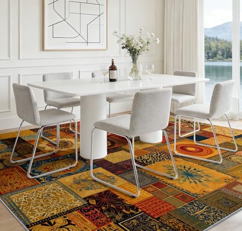 Tapis antidérapant salon ethnique patchwork brun 160 x 230 cm