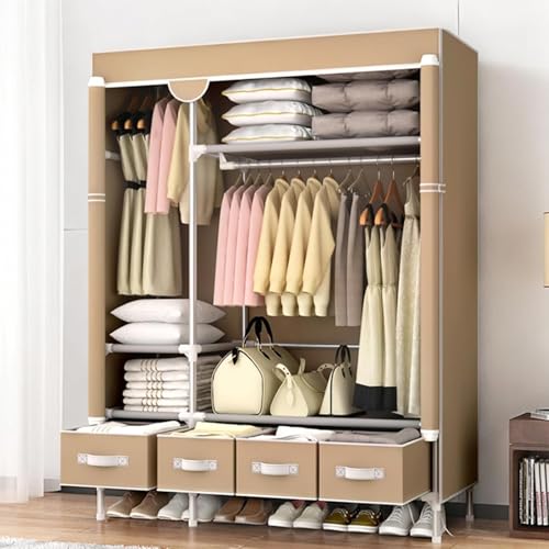 Armario portátil de tela con cajones de 75/90/112/130/150 cm, lona no tejida, almacenamiento para ropa y zapatos, elegante diseño gris/amarillo/marrón, solución que ahorra espacio