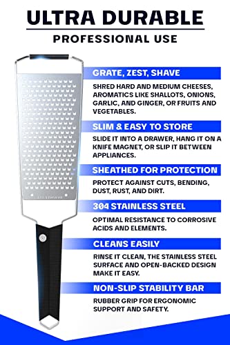 Dalstrong Professional Wide Cheese Grater - Course - #304 Stainless Steel Blade - G10 Handle Kitchen Shredder - W/Blade Cover - Hard/Medium Cheese, Shallots, Garlic, Ginger - Nsf Certified #TOP4