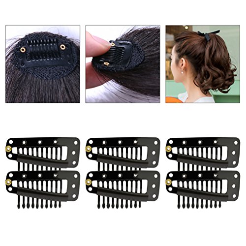 Jmkcoz 20Pcs Snap-Comb Wig Clips With Rubber For Hair Extension Hairpiece Diy Clip In Hair Extensions 10-Teeth Wigs Weft Black Color #TOP2
