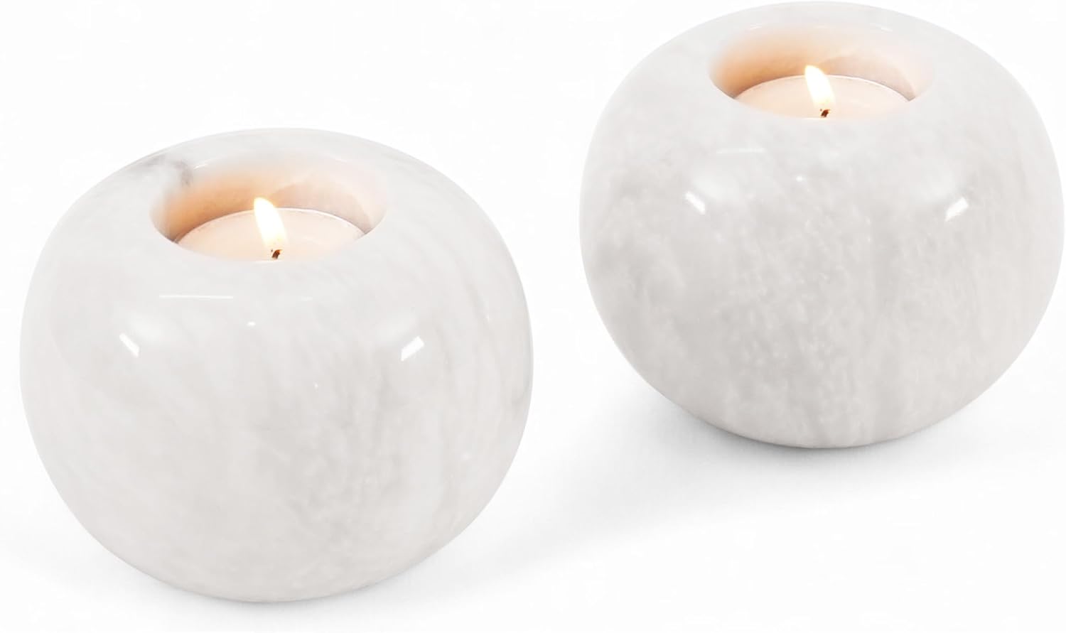 Marble Tealight Candle Holder 4 Inch White Votive Candle Holders for Centerpieces Dining Table & Small Tea Lights Candles Set of 2 for Birthday & Wedding Decor