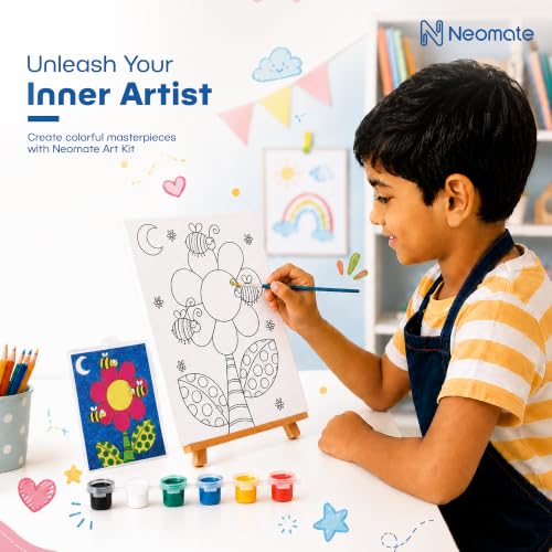 Image of Neomate Canvas Painting Kit for Kids | DIY Painting Set with 1 Printed Canvas, 6 Acrylic Paint Pots & Brush | Art and Craft Kit, Paint Kit for Kids, Birthday Gift, Return Gift, Creative Activity Set