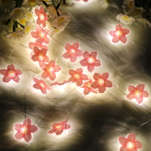 Lichterkette Kirschblüten, 200cm 20LED Blumen Lichterketten Batteriebetrieben. Dekorative Lichter für Kinderwagen, Fairy Lights für Garten, Hochzeit, Innen, Außen, Terrasse, Bäume, Party Dekoration
