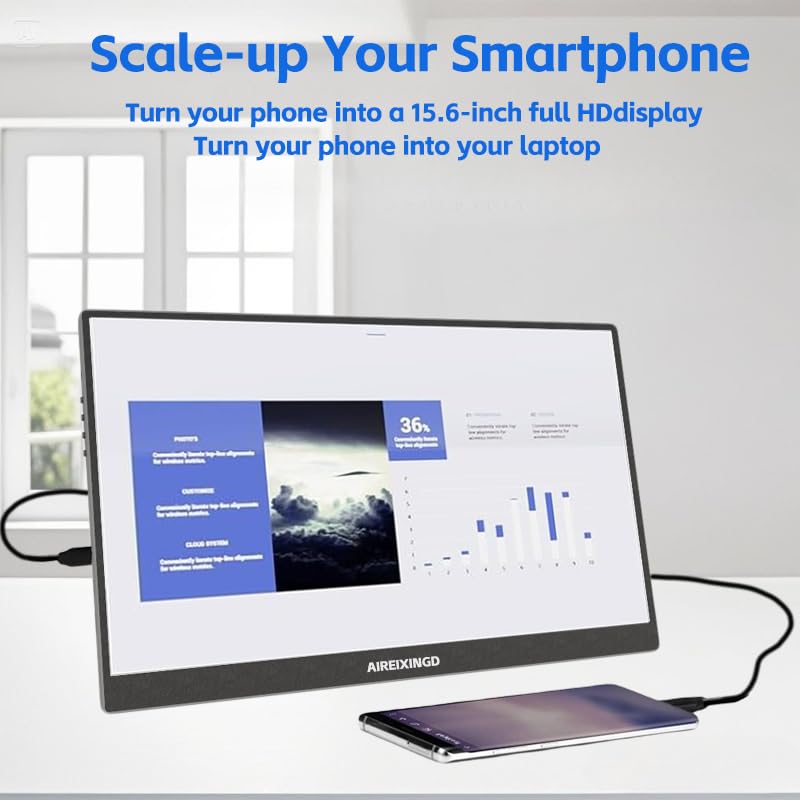 Image of Portable Monitor 15.6 inch 1080P FHD IPS Display, 60Hz Ultra-Slim USB /Type-C /Mini HDMI Travel Monitor with Kickstand, Screen Extender for Laptop, Mac, Phone, PS, Xbox, Switch Gaming
