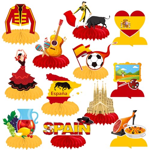 Spain Honeycomb Centerpieces 12Pcs Spanish Birthday Party Decorations Spain Theme Table Ccenterpieces Spanish Table Decorations for Espaola Flamenco Party Supplies