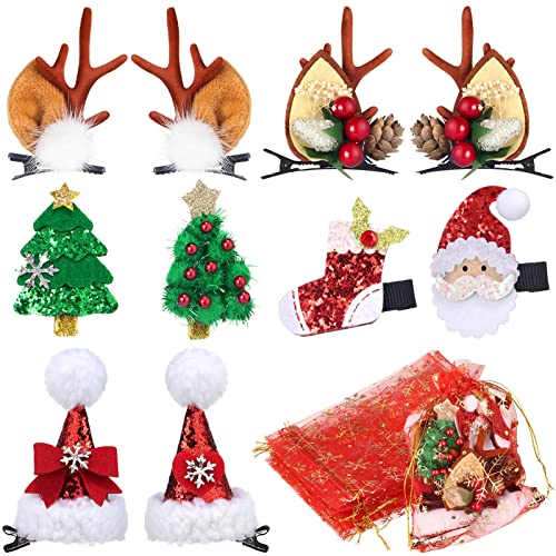 18 Pieces Christmas Hair Clips Christmas Organza Bags Set Hair Accessories Xmas Small Gifts Hairpins Jewelry Candy Gift Bags Mini Drawstring Bags For Women Girls Winter Wedding Christmas Party #TOP29