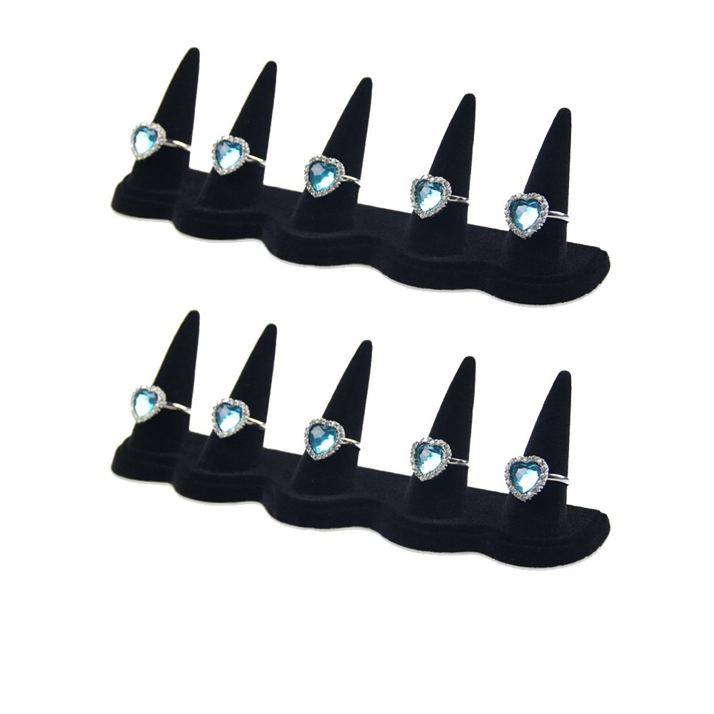 Bocar Women's Black 2Pcs Velvet Ring Display Showcase Organiser Finger Rings Holder Jewellery Storage Counter Gift For (Jzz-5Z)