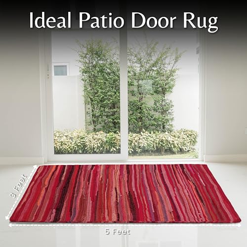 Tapis chindi multicolore en coton tissé main 90x150cm rouge élégant - 4