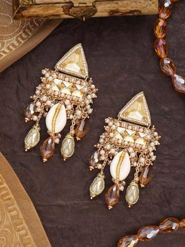 Image of SANJOYA by EVERSTYLISH Embroidered Earrings for Women | Pastel Stone & Beaded Dangler Earrings | Ethnic Jewelry for Weddings, Festivals & Special Occasions