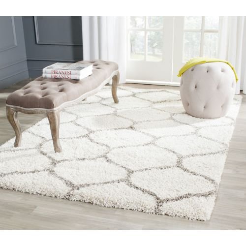 Safavieh Hudson Shag Collection 9' X 12' Ivory/Grey Sgh280A Moroccan Ogee Trellis Non-Shedding Living Room Bedroom Dining Room Entryway Plush 2-Inch Thick Area Rug #TOP4