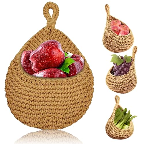 CHmiss Panier Suspendu Boho Pour Fruits,Corbeille A Fruit Suspendue,Panier Mural En Jute Tressé,Panier à Fruits Suspendus Muraux,Panier Osier Rangement Fait Main,pour Cuisine,Salon,Porche