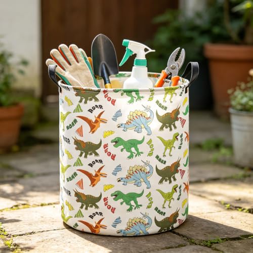 Image of Dinosaur Laundry Basket,Collapsible Storage Bin,Waterproof Clothes Hamper(Howling Dinosaur)