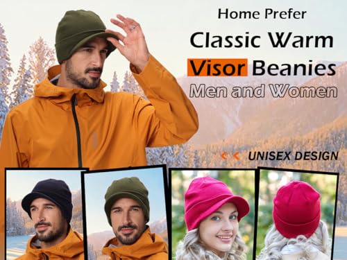 Image of Home Prefer Men's Winter Beanie Hat with Brim Warm Double Knit Cuff Beanie Cap Watch Radar Hat