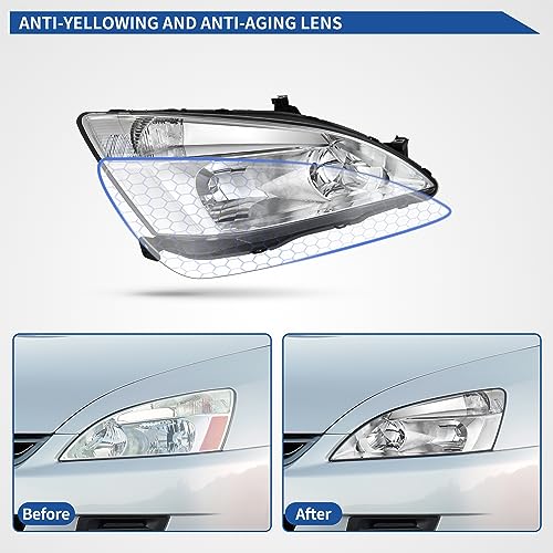Image of oEdRo Headlight Assembly Compatible with 2003 2004 2005 2006 2007 Accord OE Headlamp Replacement Chrome Housing Clear Reflectors Clear Lens