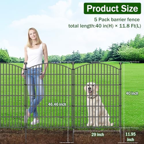 Image of No Dig Decorative Garden Fence 5 Panels with Gate, 40 in (H) x 11.8 ft (L), Dog Fence Outdoor for Yard,Rustproof Metal Animal Barrier Ground Stakes Fencing for Garden, Patio, Flower Bed