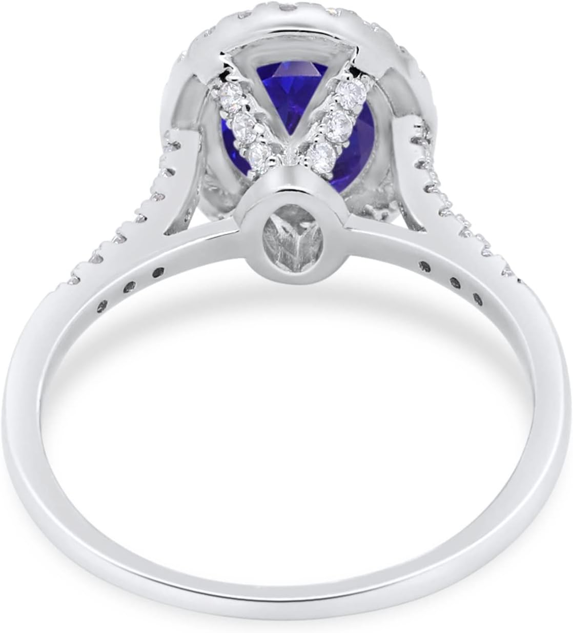 Blue Apple Co. Art Deco Ring 14mm Oval Shaped Cubic Zirconia Halo Classic Solitaire Ring Vintage Style Bridal Wedding Engagement Rings For Women 925 Sterling Silver Gifts For Her