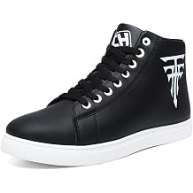tazimall Mens Round Toe High Top Sneakers Casual Lace Up Skateboard Shoes