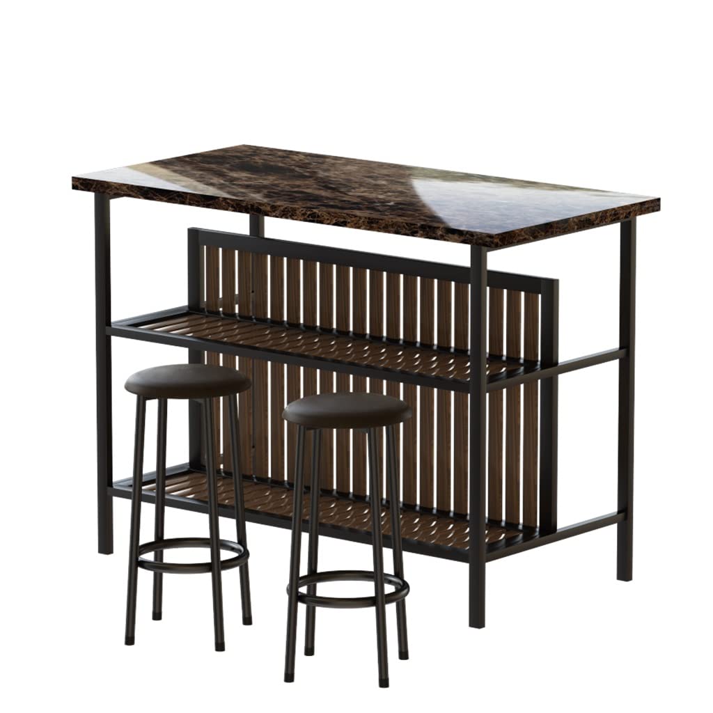 YTYZC 3 Piece Kitchen Island Set with 2 Stools and 2 Shelves Faux Marble Dining Table Set