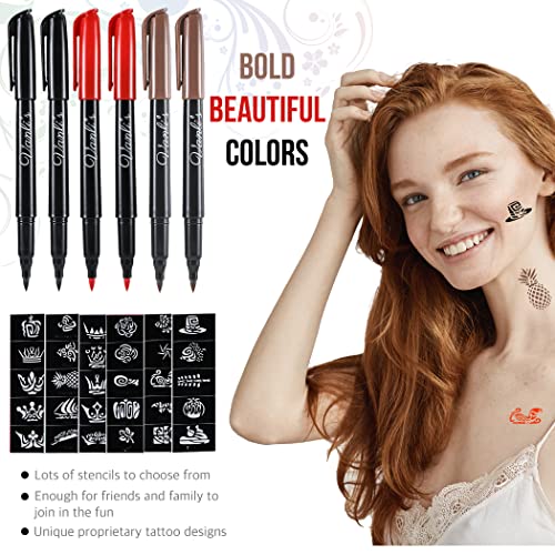 Vanli's Temporary Tattoo Markers, Removable Tattoo Kit with 6 Tattoo