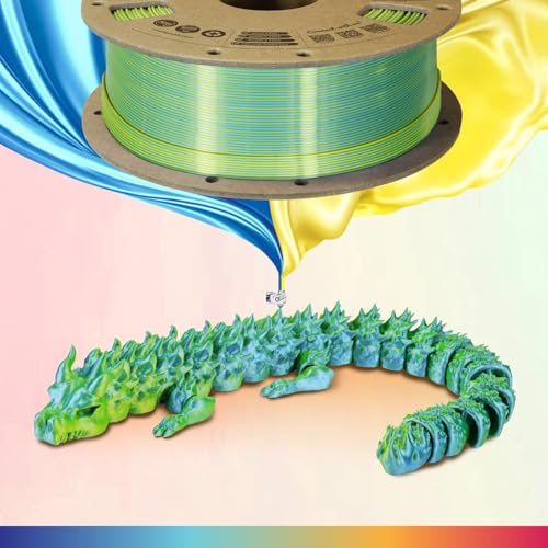 Image of OVERTURE Silk PLA Dual Color Filament 1.75mm, Bi-Color Shiny PLA Finish, Smooth & Glossy, 1kg Spool (2.2lbs), Ideal for Cosplay Jewelry & Home Decor (Silk Blue-Yellow)