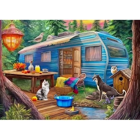 1000 Pieces Jigsaw Puzzles for Adults - Difficult Puzzles for Adults Challenging - Woodland Caravan Camping Cover