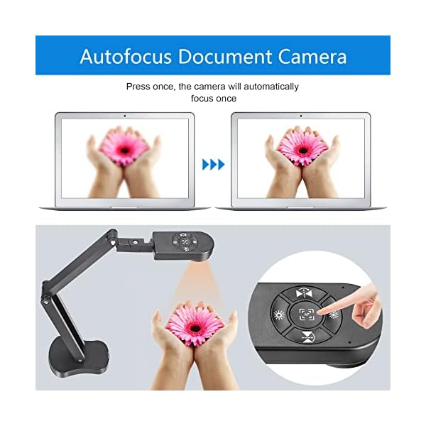 Kitchbai USB Dokumentenkamera und Visualizer 8MP, 2448P Webcam, Vorlagen bis A3 mit 3-Stufen-LED-Licht, Bildumkehr… – Bild 6