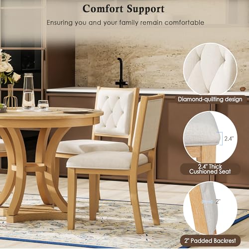 Image of Bellemave Extendable Dining Table Set for 4, 5-Piece Retro Round Table Set with 4 Upholstered Chairs, Round Table with a 16 inch W Leaf, Oval Kitchen Table Set with Extendable Table (Natural)