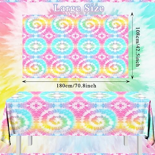 Image of CMUSKO Tie Dye Tablecloth, 3Pcs Tie Dye Birthday Party Decorations Plastic Table Cloths Rectangle Rainbow Table Cover for Colorful Birthday Baby Shower Picnic Dining Party Decor, 108x180cm