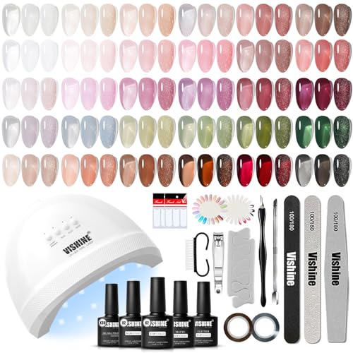Vishine Kit de LED Lampe Vernis Semi Permanent Lot 36 Pcs Jelly Translucent Natural Couleur Base et...