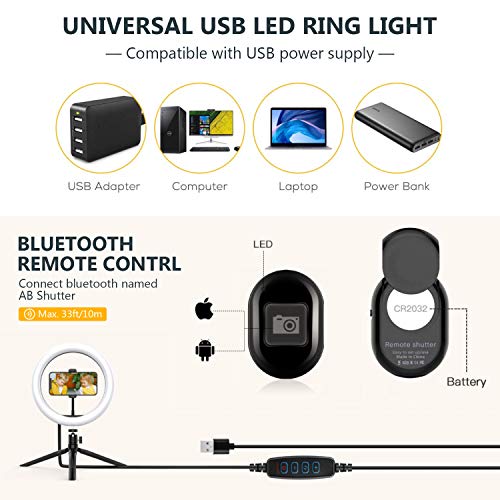 10.2" Ring Light with Stand & Phone Holder and Remote Control, Dimmable Desk Makeup Selfie LED RingLight Perfect for Live Streaming/YouTube/Video Recording/Photography, Compatible with iPhone/Android