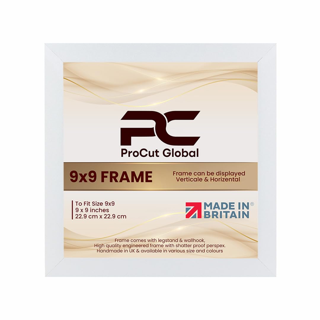 Procut Global 9X9 White Picture Frames – Sleek Wooden Photo Frame with Shatterproof Perspex for Wall or Tabletop – Perfect for Posters, Certificates, Prints–Multiple Sizes & Colors Available