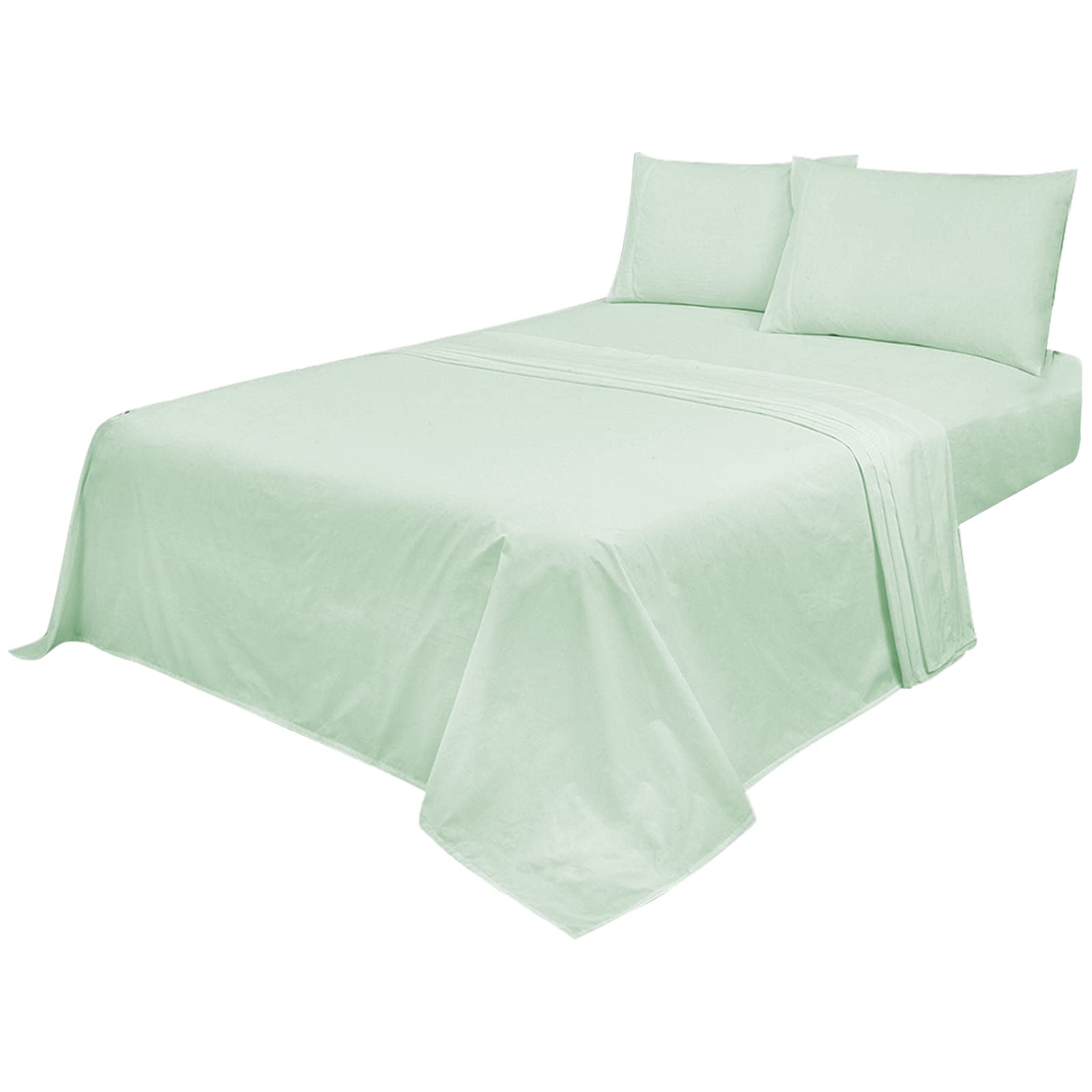 Voice7 Non Iron Duck Egg 4pc Sheets Set (Fitted Sheet + Flat Sheet + Pillow Cases Pair) Percale Super Poly Cotton Bedding Sets (Duck Egg, Double) โ image 1