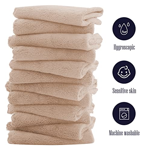 Image of 16 Pack Baby Washcloths - 10x10 Inch, Coral Fleece - Extra Absorbent and Soft Wash Clothes for Newborns, Infants and Toddlers - Suitable for Sensitive Skin and New Born - Baby Shower - Brown