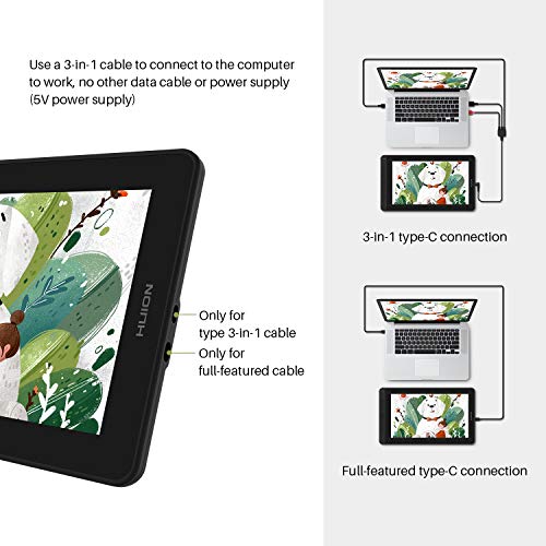 Image of HUION Kamvas 12 Pen Display Drawing Graphics Tablet Battery-Free Stylus Tilt Function 8192 Pen Pressure 11.6 inch 120% sRGB with Adjustable Stand - Black