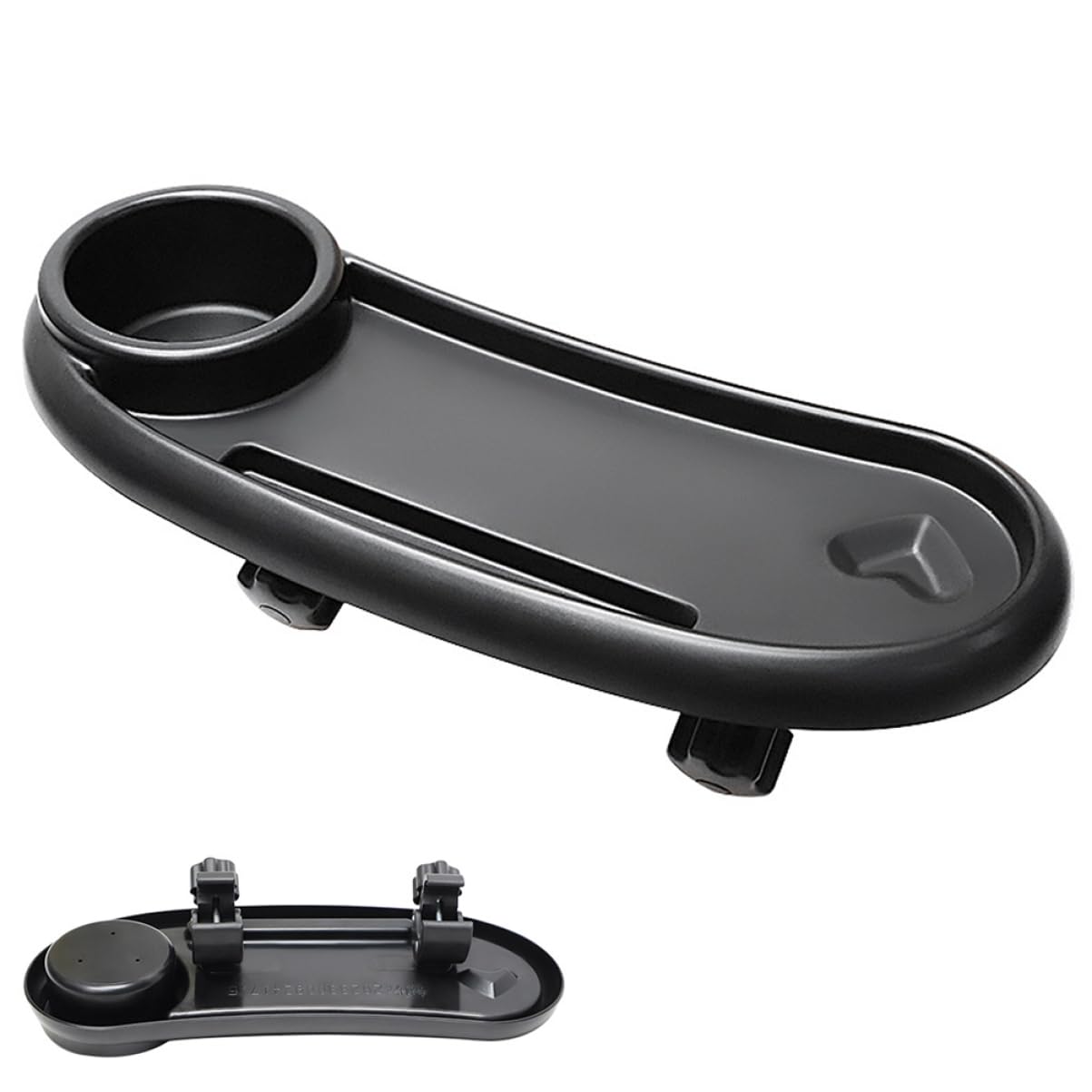 Plateau à Goûter Amovible pour Poussette Bébé, Porte-gobelet Intégré, Plastique Solide Noir, Accessoire Poussette Pratique pour Repas en Promenade, Installation Facile,