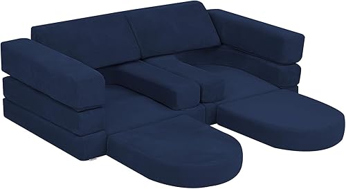 Miniatura 57 de MeMoreCool Sofá infantil para sala de juegos, sofá modular de 10 piezas, sofá convertible de pana, juego de construcción de fuerte de espuma para