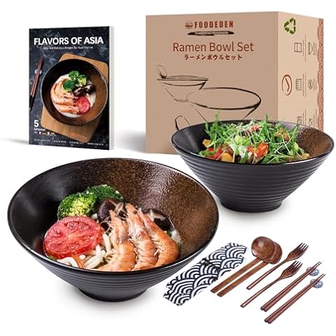 Foodeden Ramen Bowl Set with Spoons and Chopsticks Cover