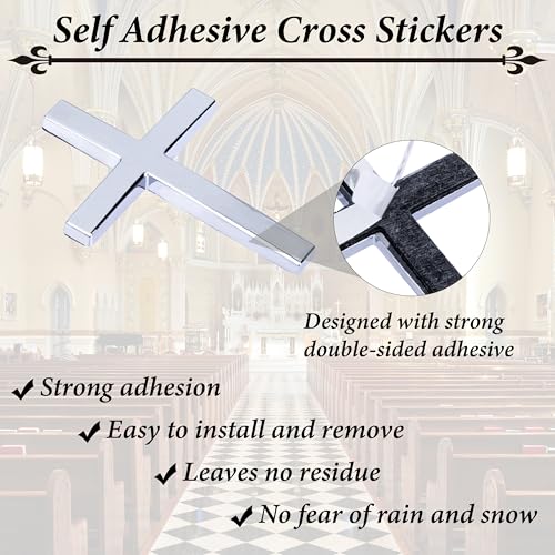 Image of Metal Cross Decals for Cars, 2.5 inchx1.8 inch Christian Car Emblem Badge Decals, 3D Self Adhesive Cross Stickers Car Accessories, Jesus Stickers for Cars Body Fender Tail (Silver)
