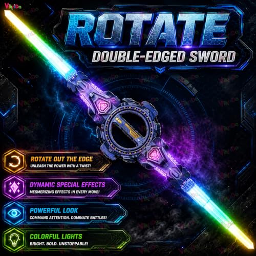 Image of VikriDa Retractable Sword, Double-Edged Spinning Sword with FX Sound & Multi-Color LED, Double-Headed Telescopic Expandable Light Swords Toy, Charge with Any C-Type Cable (Cable Not Included)