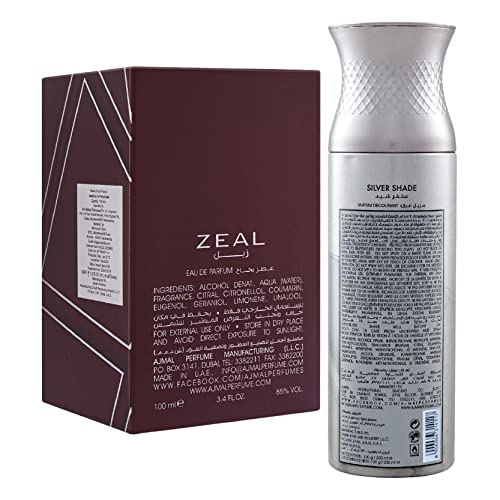 Ajmal Zeal EDP Aquatic Woody Perfume 100ml for Men and Silver Shade Homme Deodorant Citrus Woody Fragrance 200ml for Men - Image 3