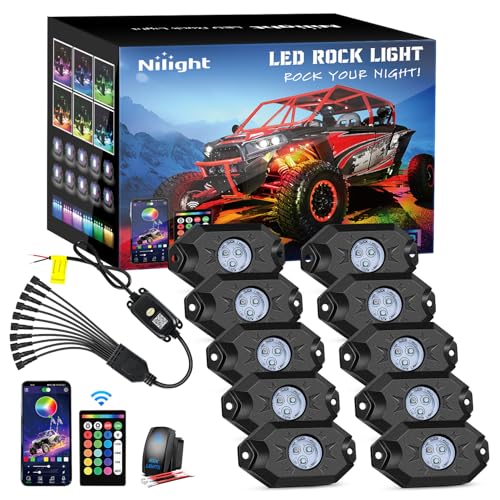 Image of Nilight RGB LED Rock Lights Kit 10 Pods Underglow Multicolor Neon Pod with Remote & Bluetooth App Control DIY Flashing Music Mode Wheel Well Light for Truck ATV UTV RZR SUV